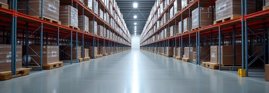 Wide shot of clean, racked aisles in our Philadelphia facility