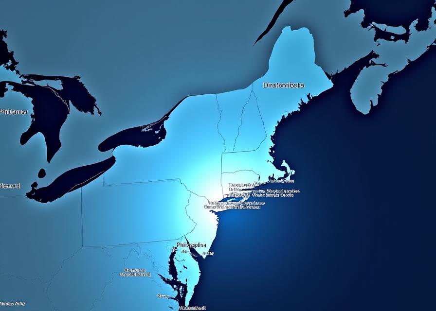 Map of the US East Coast showing J N & T Transportation's 500-mile service radius from Philadelphia